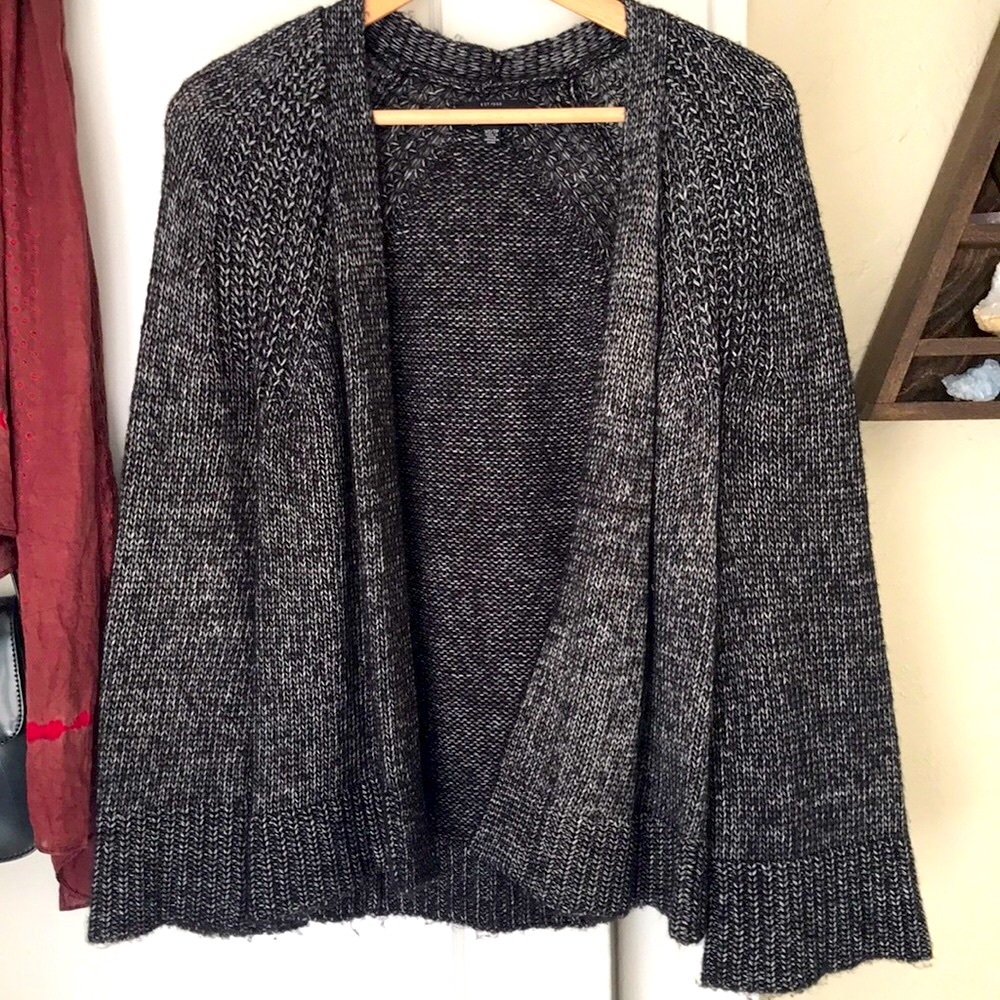 Lucky Brand Marled Black Wool Cardigan Sweater XS
